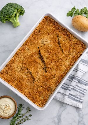 صورة لوصفة كسرول بروكلي 🥦 و البطاطا 🥔 بالجبنه📎
