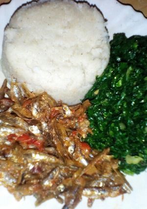 A picture of Ugali,sukuma and Omena.