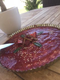 Una foto de Cheesecake de frambuesa con galletas de mantequilla