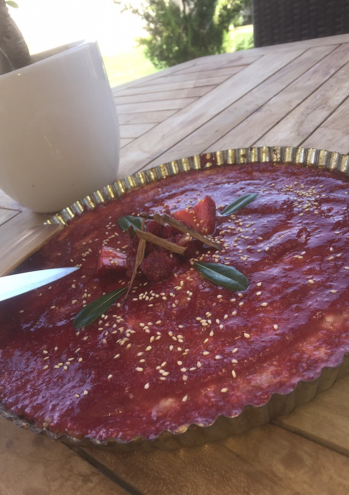 Una foto de Cheesecake de frambuesa con galletas de mantequilla
