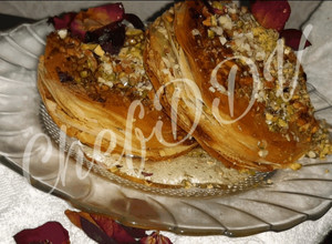 A picture of Dry Fruits Gulkand Baklava....Mediterranean dessert.