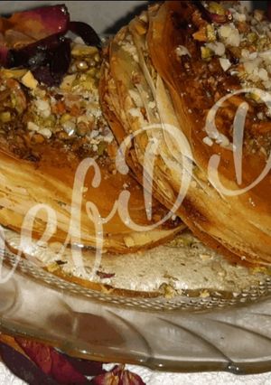 A picture of Dry Fruits Gulkand Baklava....Mediterranean dessert.