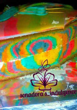 A picture of #bakecake multicolored marble birthday cake.