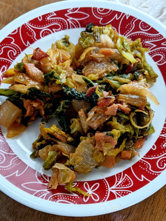A picture of Fried Cabbage With Ham.