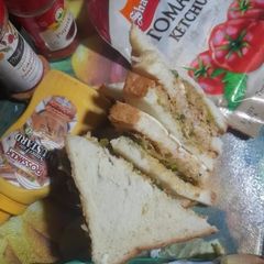 A picture of Chicken Malai sandwich with cajun seasoning.