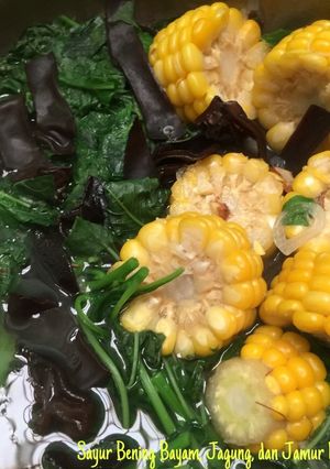Foto resep Sayur Bening Bayam, Jagung, dan Jamur Kuping