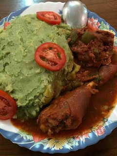 A picture of Chicken stew with mokimo.