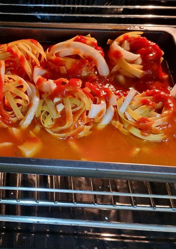 Una foto de Pasta con tomate al horno