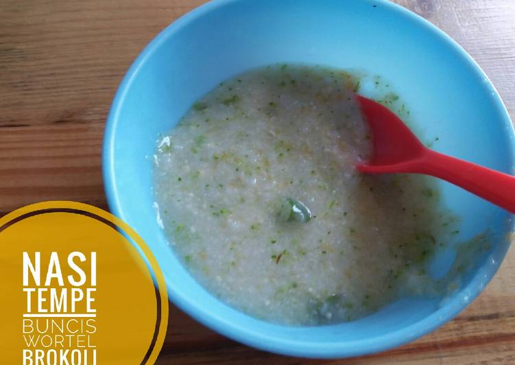 Cara Gampang Membuat MPASI bubur nasi+tempe+buncis+brokoli+wortel, Bikin Ngiler