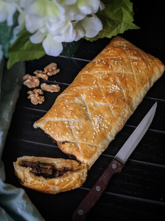 A picture of Mushroom Wellington with Garlic and Walnuts.