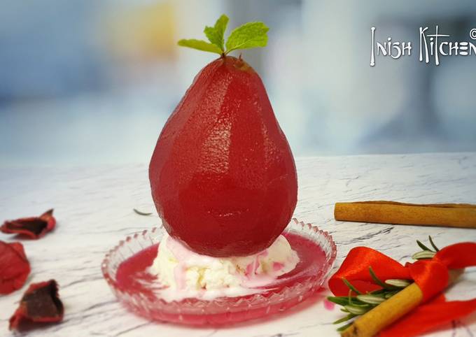 Spiced poached pear with beet