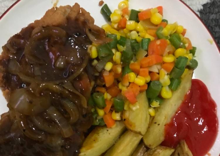 Steak Daging crispi saus lada hitam sederhana