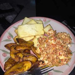 A picture of Fried plantain,yam and egg.