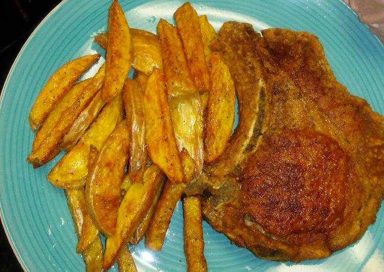 Recipe of Quick Pork Chops&amp; Seasoned Fries