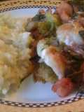 Filete de pescado con Camarón y verduras al horno