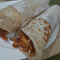 A picture of Egg Prawn Roll in kolkata style.