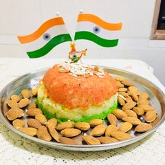A picture of Tiranga soji sira cake.