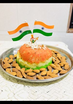 A picture of Tiranga soji sira cake.