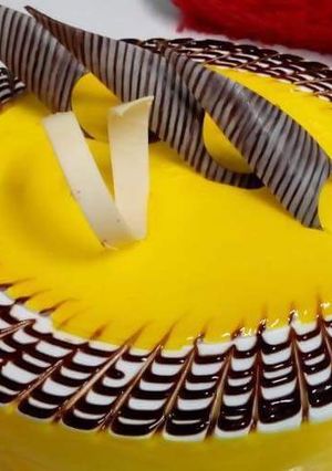 A picture of Mango chocolate miror cake.