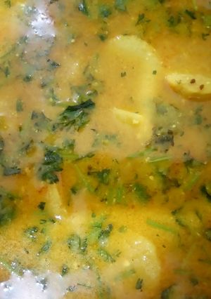 A picture of Arbi sabji in spicy yogurt gravy.