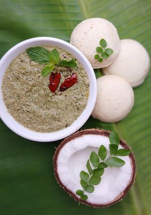 A picture of Pudina Kobbari Pachadi/Mint Coconut Chutney (South India Special).
