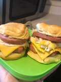 Smoked sausage n Canadian bacon Breakfast sandwiches
