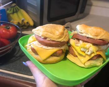 Easy Make Recipe Smoked sausage n Canadian bacon Breakfast sandwiches Delicious Perfect
