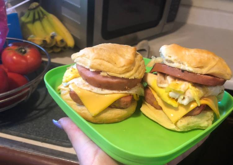 Smoked sausage n Canadian bacon Breakfast sandwiches