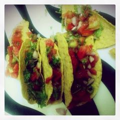 A picture of Tacos with watermelon Salsa.
