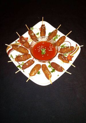 A picture of Soya chunks seekh kebab.