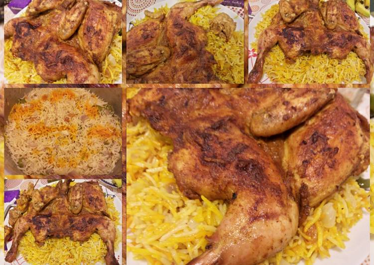 دجاجة محمرة بالفرن مع رز بسمتي ولااااااطيب