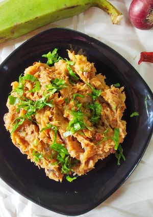A picture of Raw banana bharta.