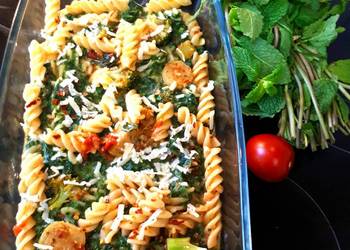 New Recipe Yoghurt fusilli pasta in spinach puree Delicious Nutritious