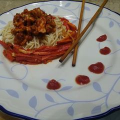 A picture of Chicken tikka spaghetti.