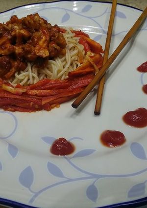 A picture of Chicken tikka spaghetti.