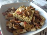 Arroz integral con verduras, bacon y pollo