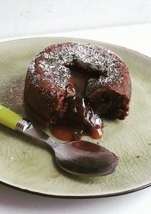 Une photo de ☆Fondant Chocolat Coeur Coulant Caramel au Beurre Salé☆
