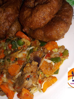 A picture of Funkaso and vegetable soup.