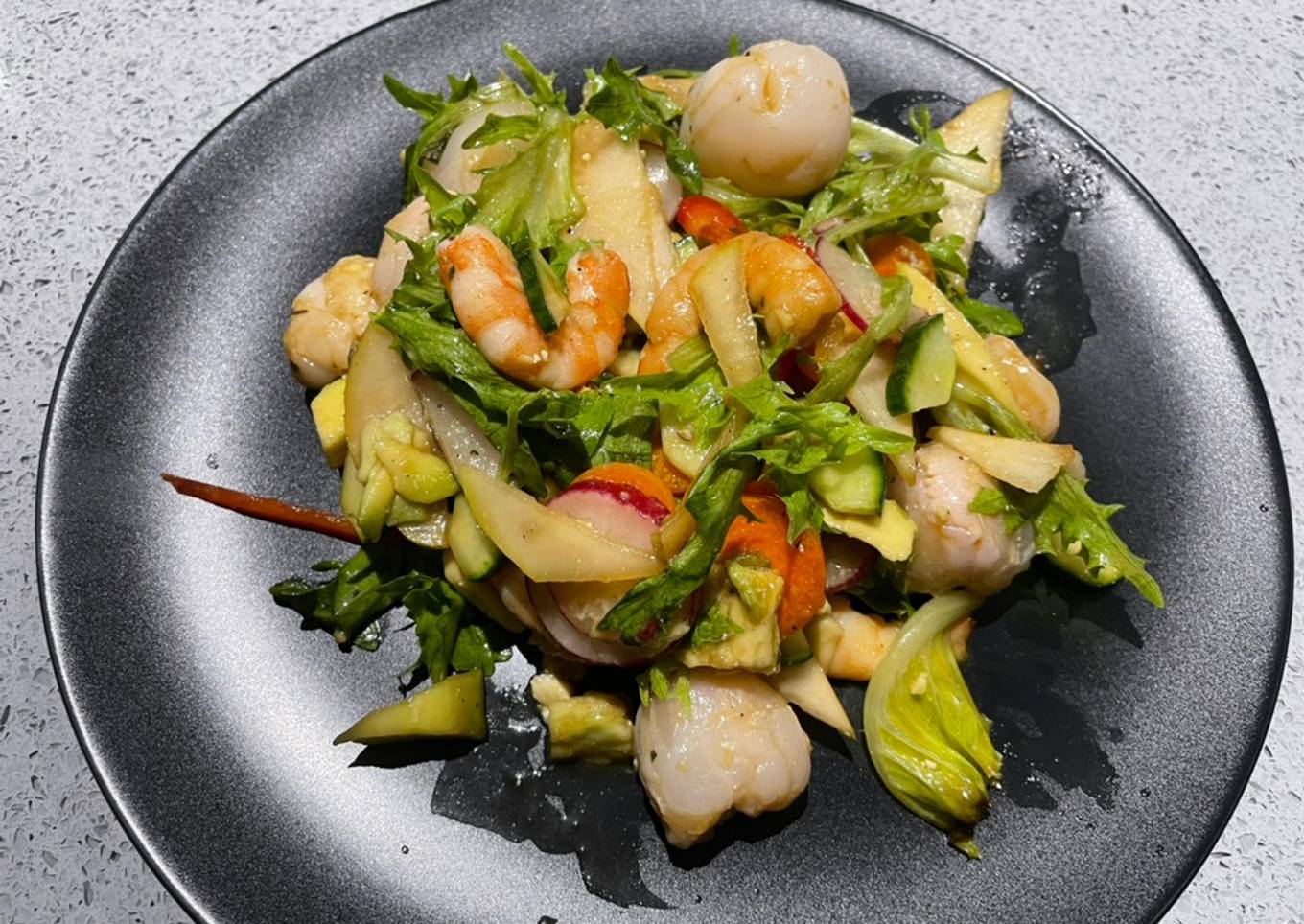 Prawn, litchi and blue cheese salad