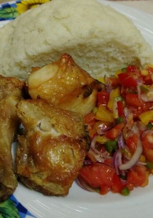 A picture of Ugali with roasted chicken #festival contest#Mombasa.