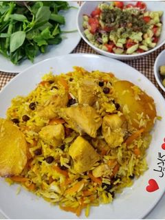 عکسی از دستور پلو بخارا با مرغ 😋