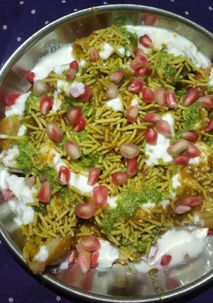 A picture of Magadal's crispy kachori and chaat.