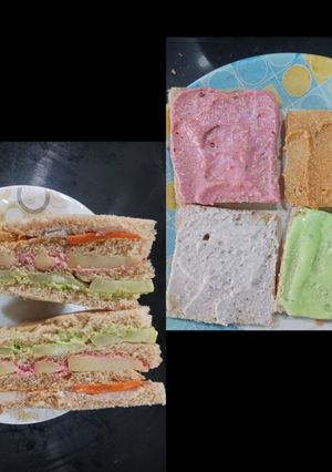 A picture of Healthy Vegetable Sandwich with Homemade CHEESE spreads.