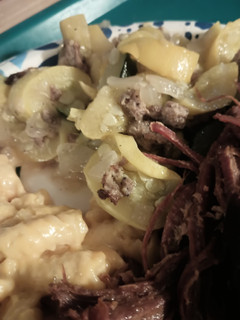 A picture of Summer Squash, Sausage, and Onions.