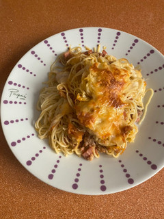 Una foto de Espaguetis al horno.😋