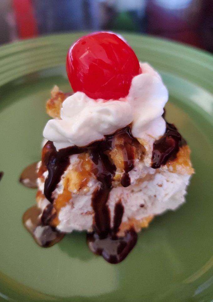 A picture of Fried ice cream cake.