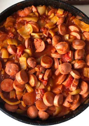 Lecsó virslivel recept fotója