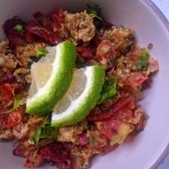A picture of Bacon Cilantro Scrambled Eggs #authormarathon.