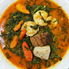 A picture of Curry cassava leaves with salted fish.