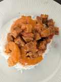 Crevettes, chorizo et crème de coco